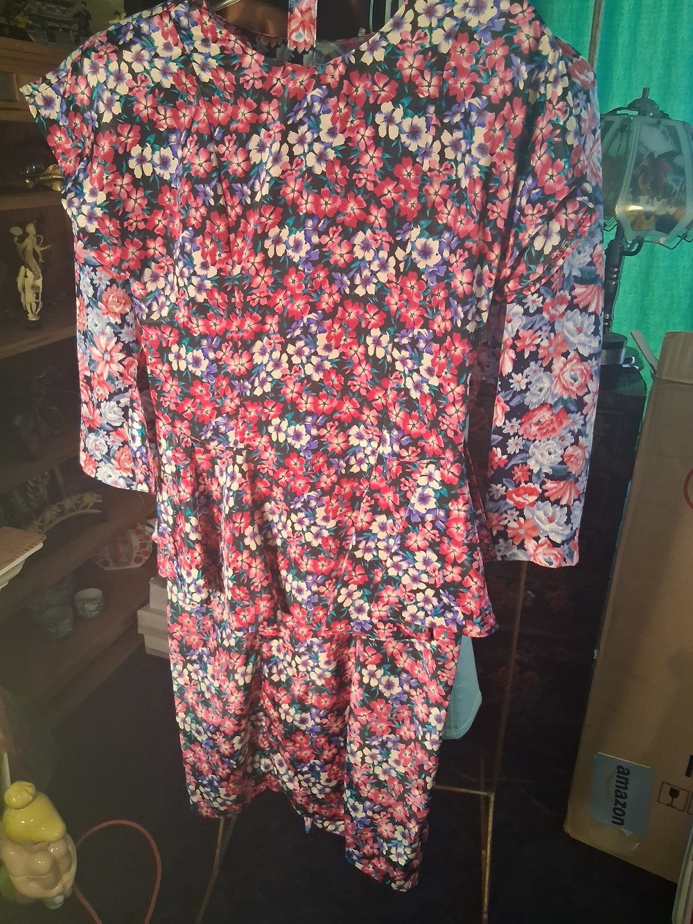 S.L. Fashions Pink and Blue Floral Asymmetrical Dress